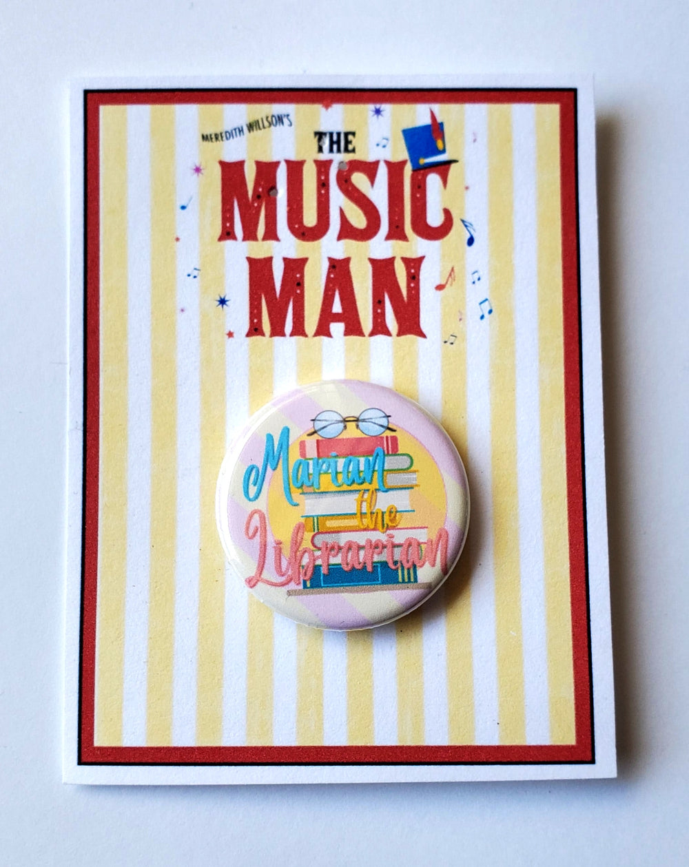 MUSIC MAN "Marian the Librarian" Metal Pinback Button